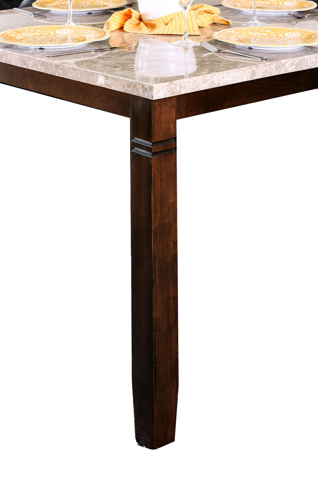 Benzara BM137567 Square Marble Top Counter Height Table With Chamfered Feet, Beige and Brown