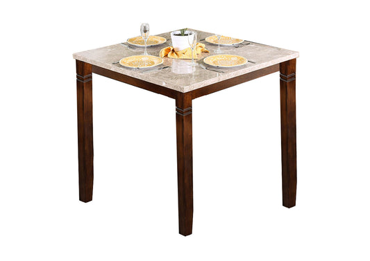 Benzara BM137567 Square Marble Top Counter Height Table With Chamfered Feet, Beige and Brown