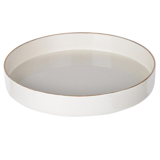 Benzara BM152860 White Sturdy Wooden Round Tray