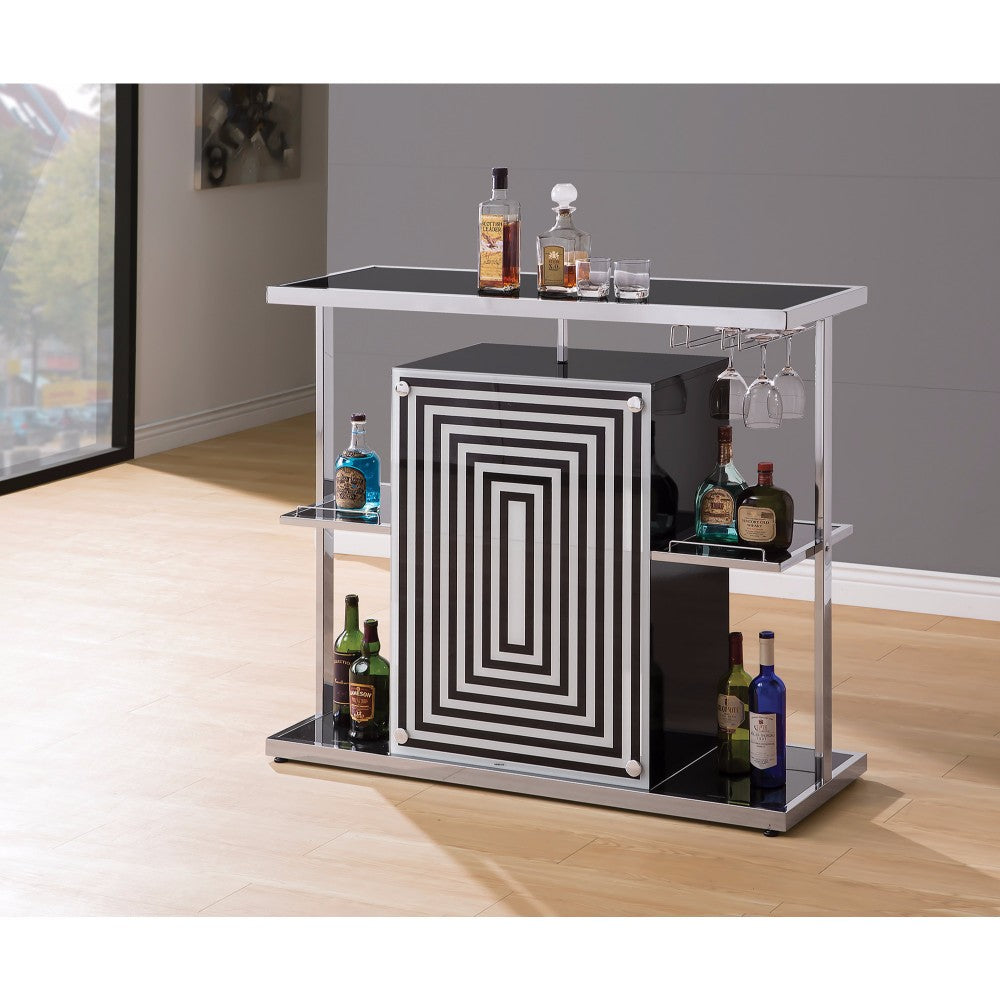 Benzara BM158039 White and Black Contemporary Bar Unit With Wine Glass Storage