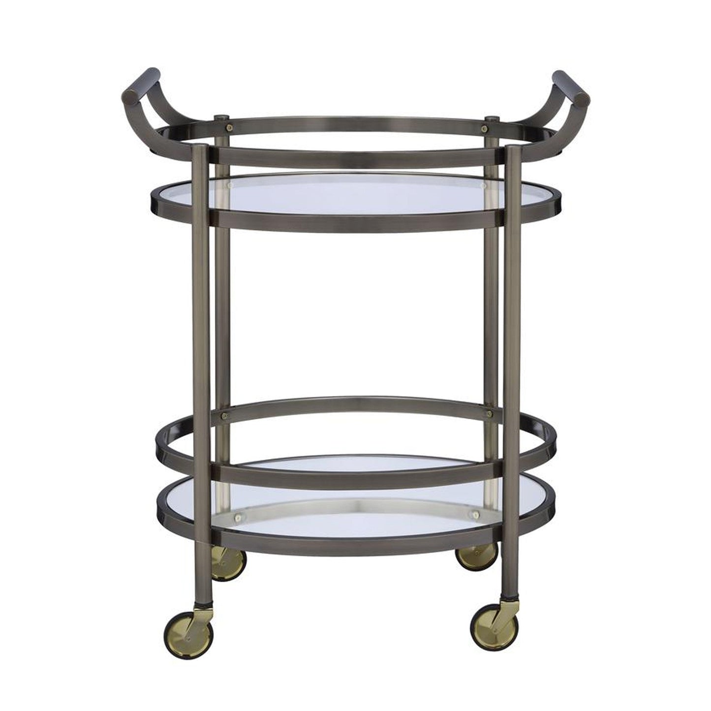 Benzara BM158855 Oval Metal Serving Cart, Clear Glass & Gold