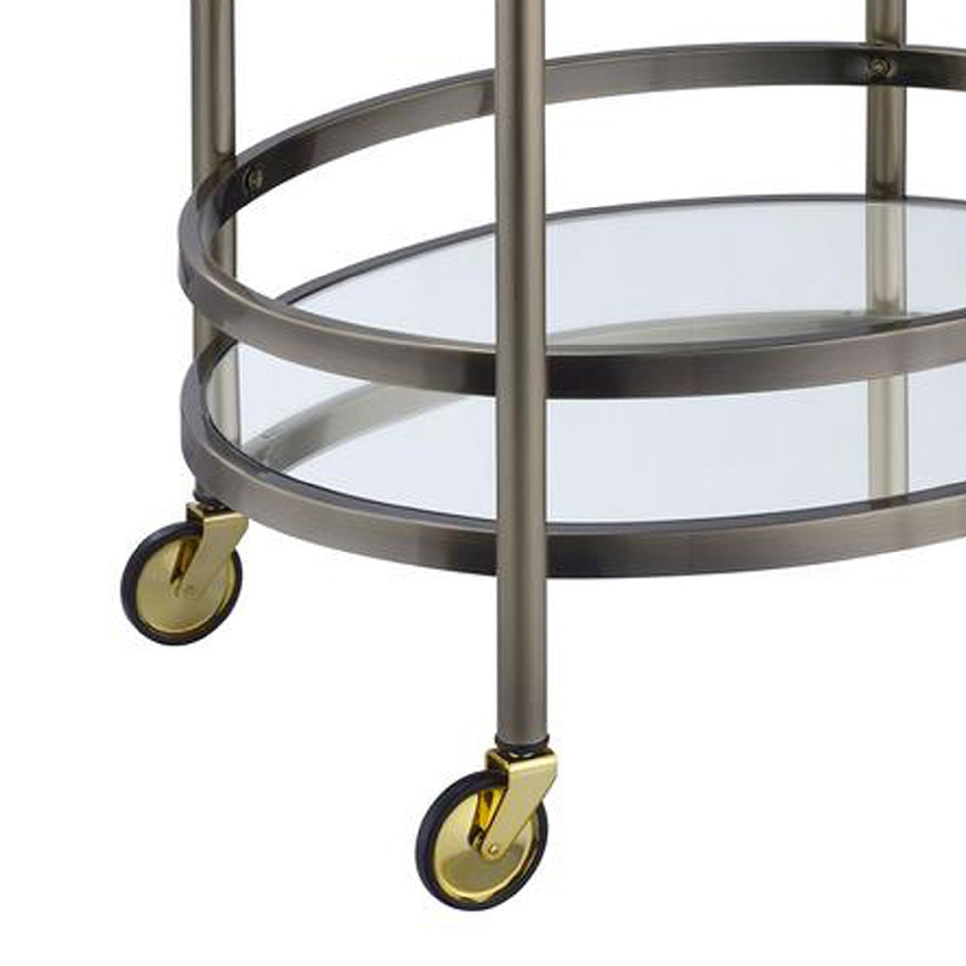 Benzara BM158855 Oval Metal Serving Cart, Clear Glass & Gold