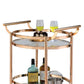 Benzara BM158857 Oval Metal Serving Cart, Clear Glass & Copper