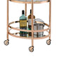 Benzara BM158857 Oval Metal Serving Cart, Clear Glass & Copper