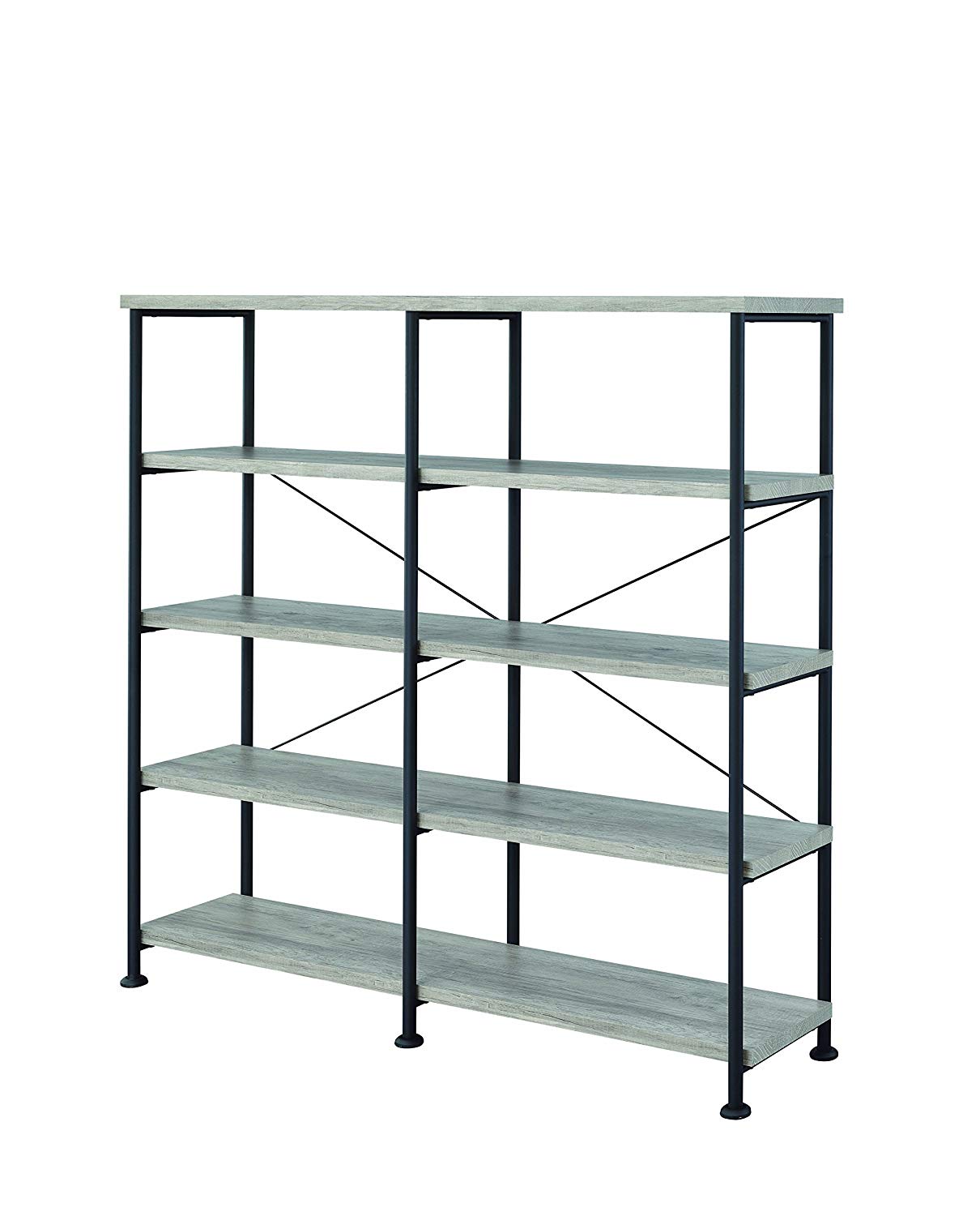 Benzara BM159421 63" Industrial 4-Tier Bookshelf with Particleboard and Metal Frame in Gray and Black