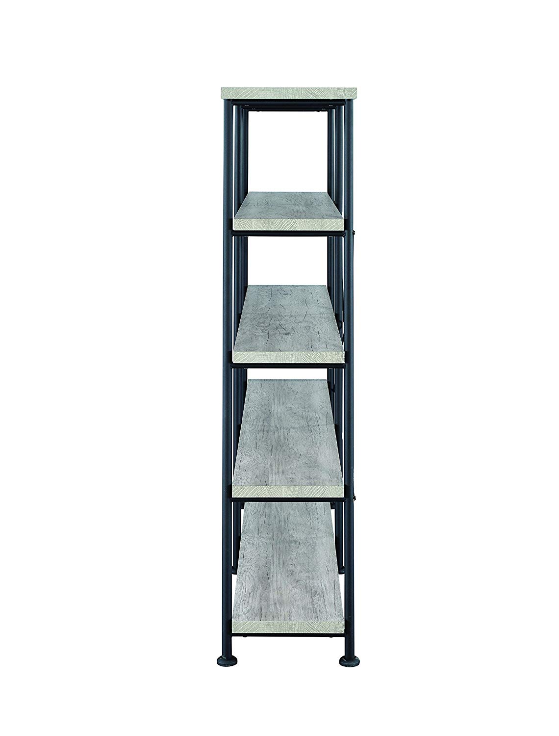 Benzara BM159421 63" Industrial 4-Tier Bookshelf with Particleboard and Metal Frame in Gray and Black