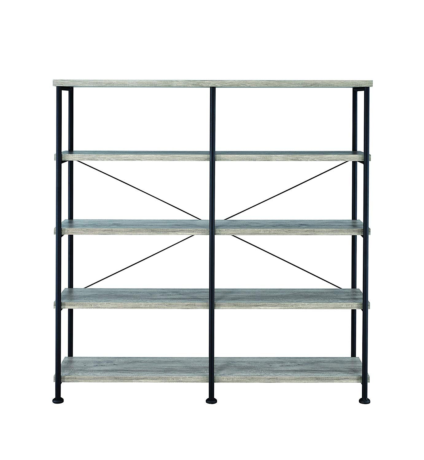 Benzara BM159421 63" Industrial 4-Tier Bookshelf with Particleboard and Metal Frame in Gray and Black