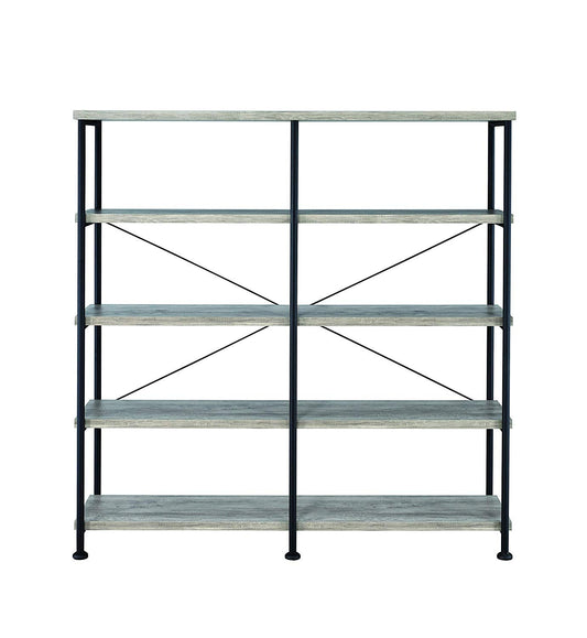 Benzara BM159421 63" Industrial 4-Tier Bookshelf with Particleboard and Metal Frame in Gray and Black