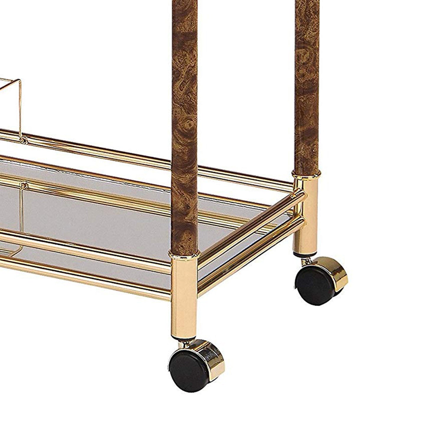 Benzara BM163645 Golden Plated & Clear Glass Alluring Serving Cart