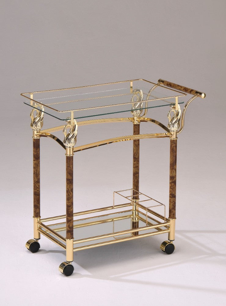 Benzara BM163645 Golden Plated & Clear Glass Alluring Serving Cart