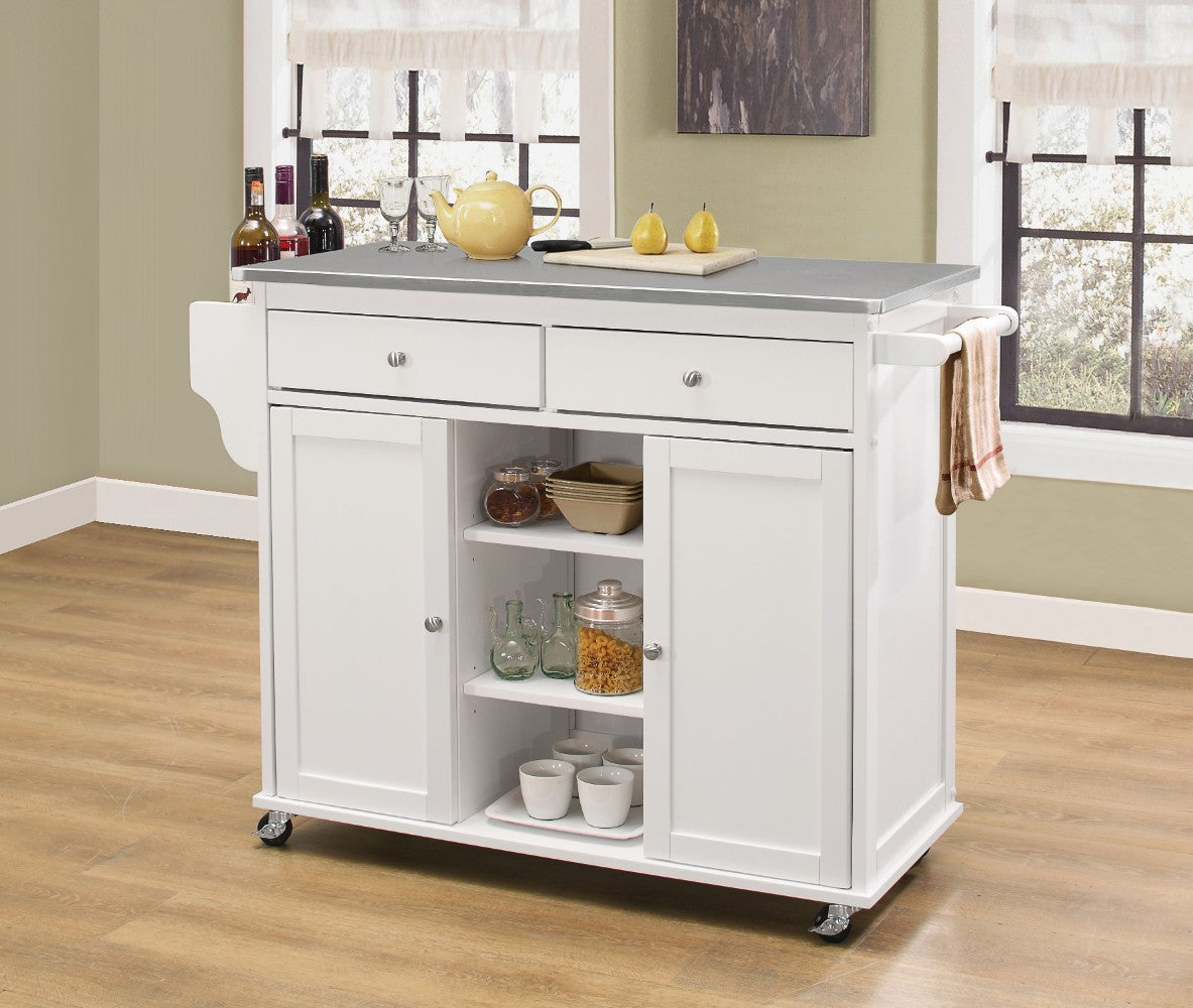 Benzara BM163659 Kitchen Cart With Stainless Steel Top, Gray & White