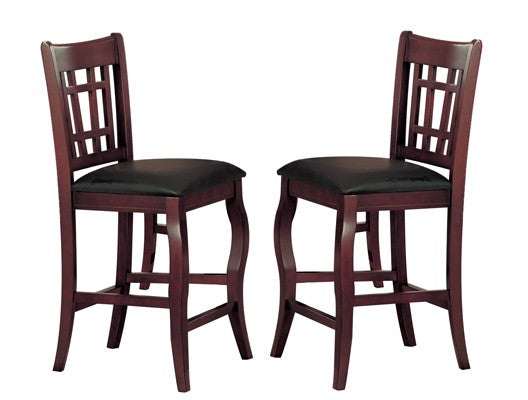 Benzara BM170318 Cherry Brown Wooden Counter Height Chair With Designer Back, Set of 2