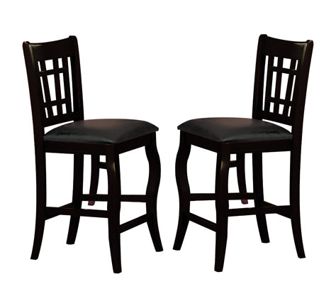 Benzara BM170322 Black Wooden Counter Height Chair With Designer Back, Set of 2