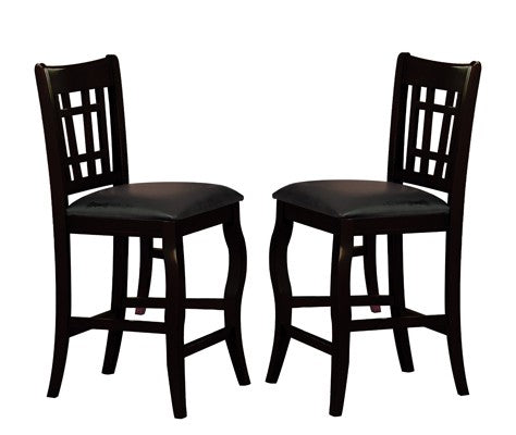 Benzara BM170322 Black Wooden Counter Height Chair With Designer Back, Set of 2