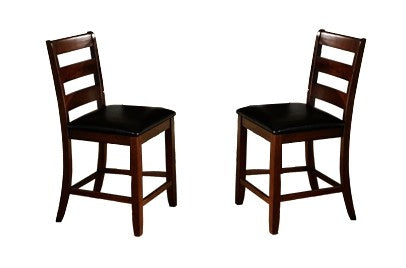 Benzara BM170328 Dark Brown Ladder Back Wooden Pub Chair With Footrest, Set of 2