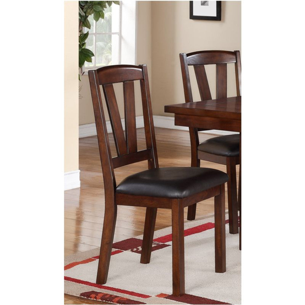 Benzara BM171214 Brown Solid Wood Leather Seat Side Chair, Set of 2