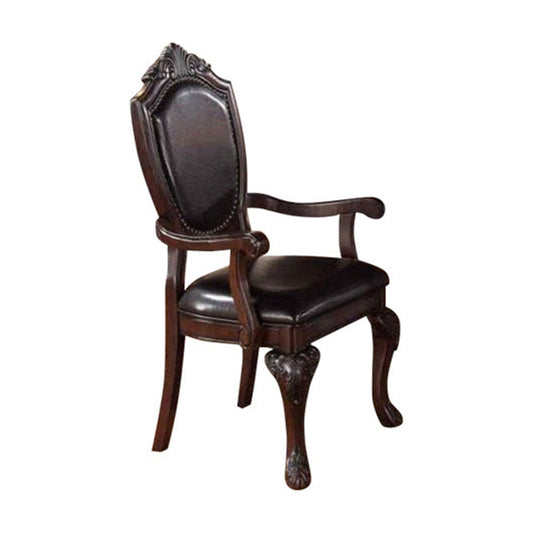 Benzara BM171223 Brown Traditional Rubber Wood Royal Arm Chair, Set of 2