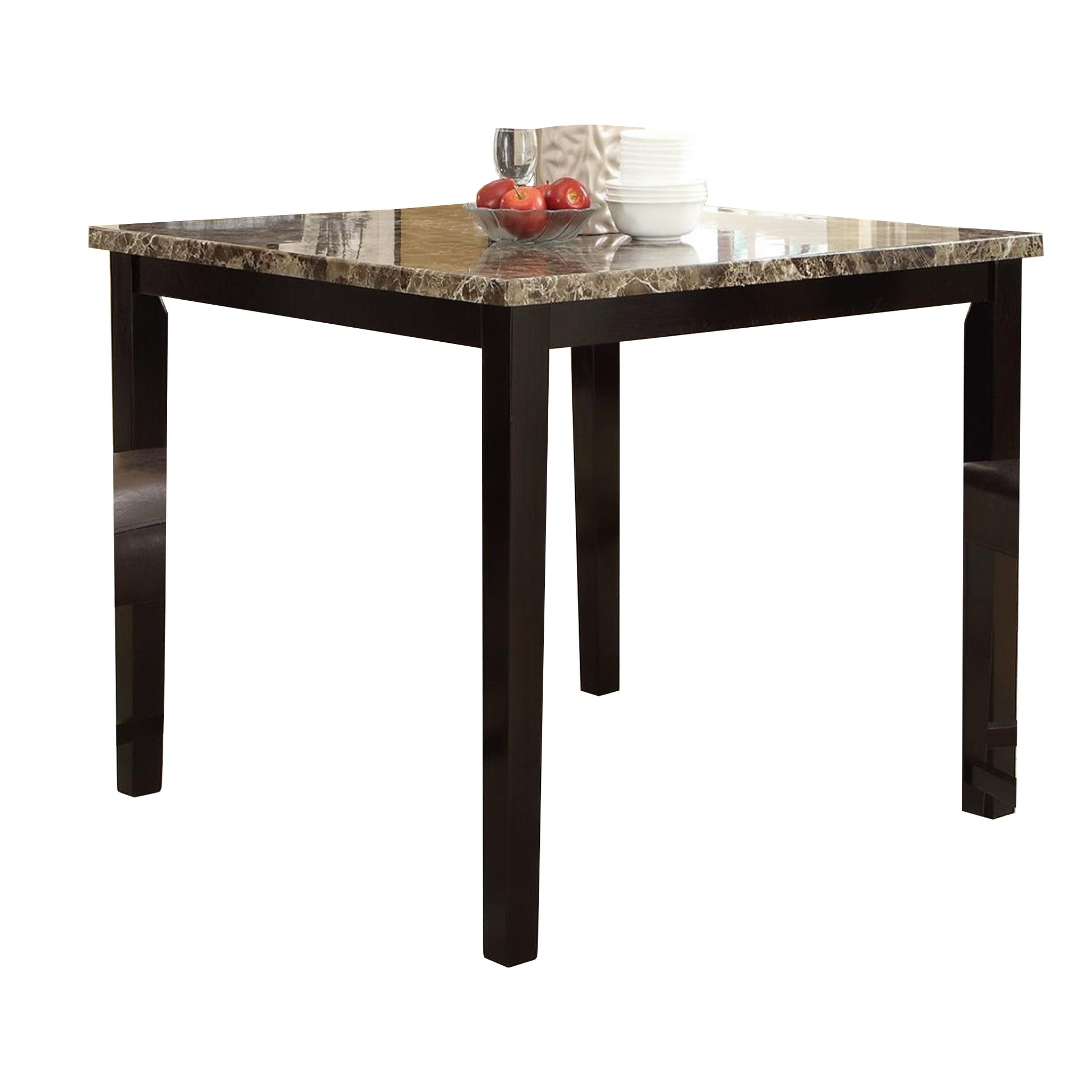 Benzara BM171296 Brown Spacious Wooden High Table Faux Marble Top