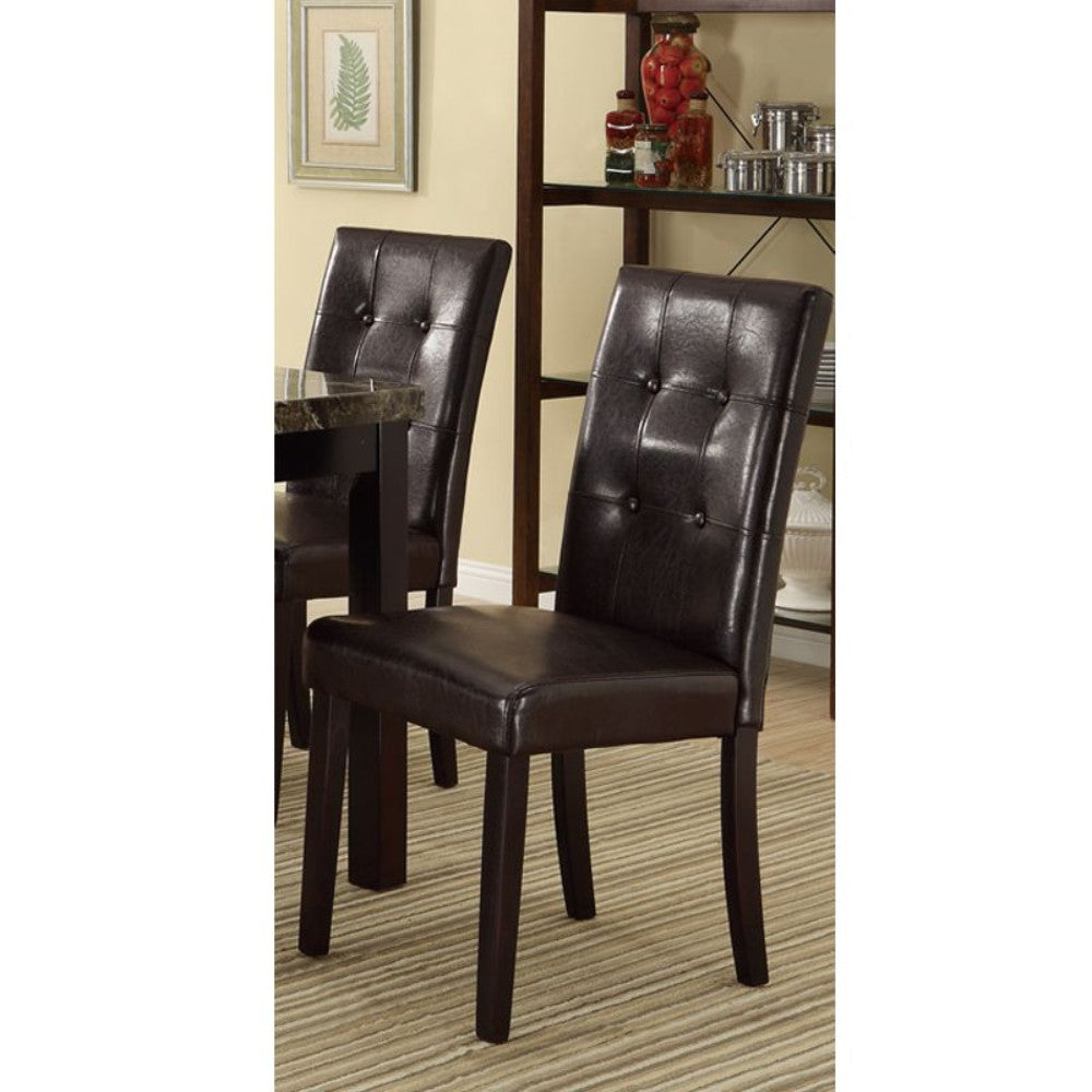 Benzara BM171501 Dark Brown Faux Leather Dining Side Chair In Pine, Set of 2