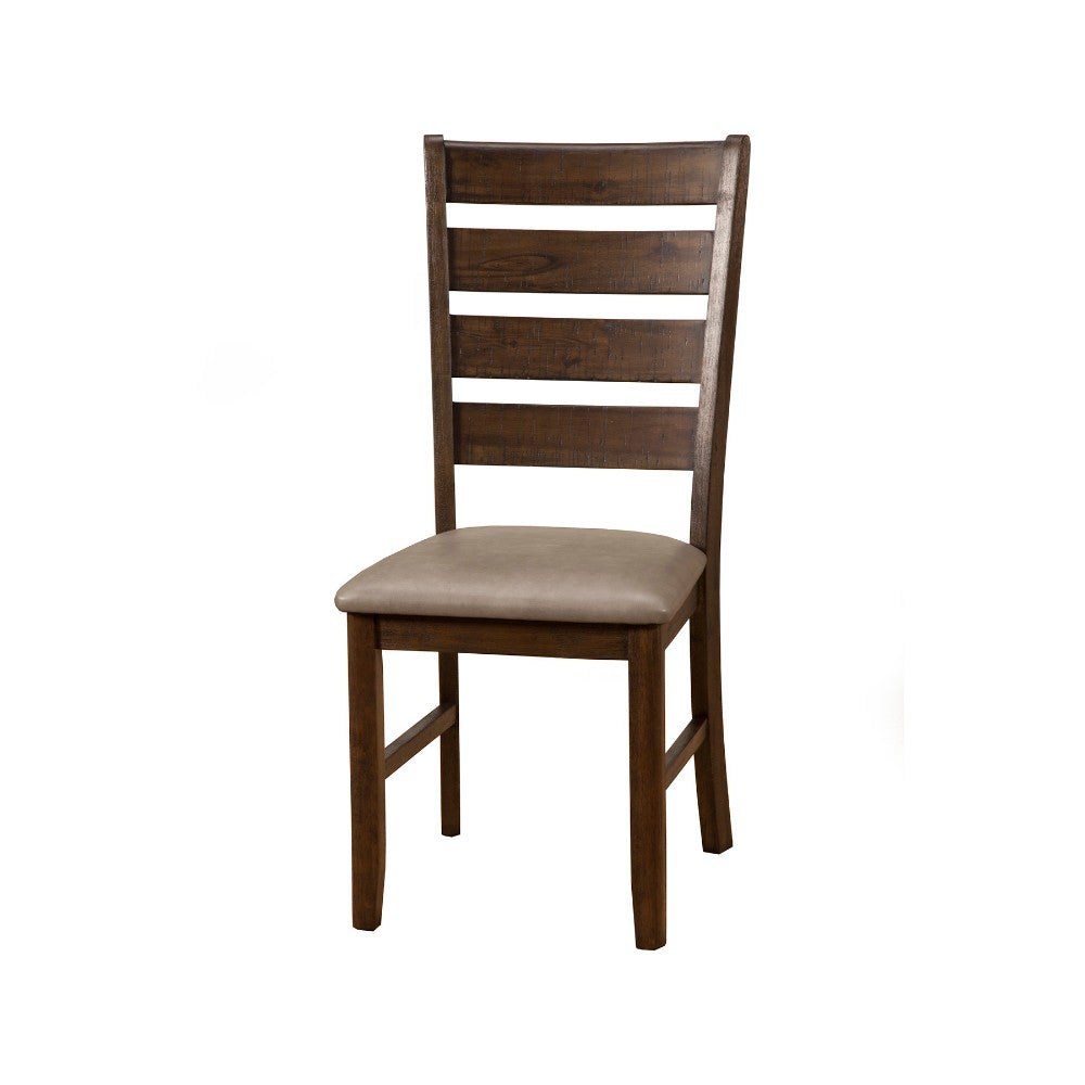 Benzara BM171955 Brown Wooden Side Chairs With Laddder Back Design, Set of 2