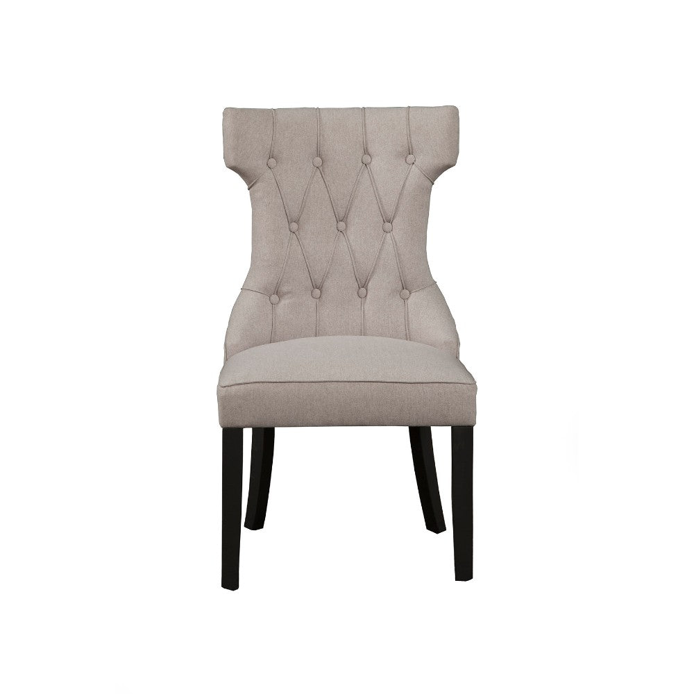 Benzara BM171969 Gray Upholstered Button Tufted Side Chairs With Wooden Base, Set of 2