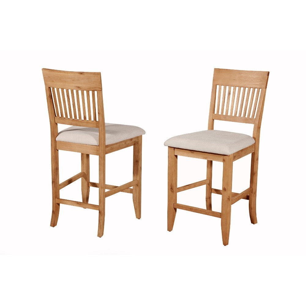 Benzara BM172053 Wooden Pub Chair With Beige Fabric Upholstery, Set of 2