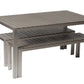 Benzara BM172059 Gray Effortlessely Uncomplicated Anodized Aluminum Table And Bench, Set of 3