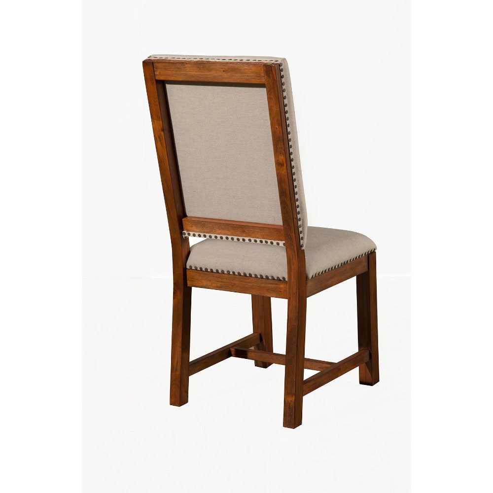 Benzara BM172884 Brown Chicly Upholstered Mahogany Wood Chairs, Set of 2