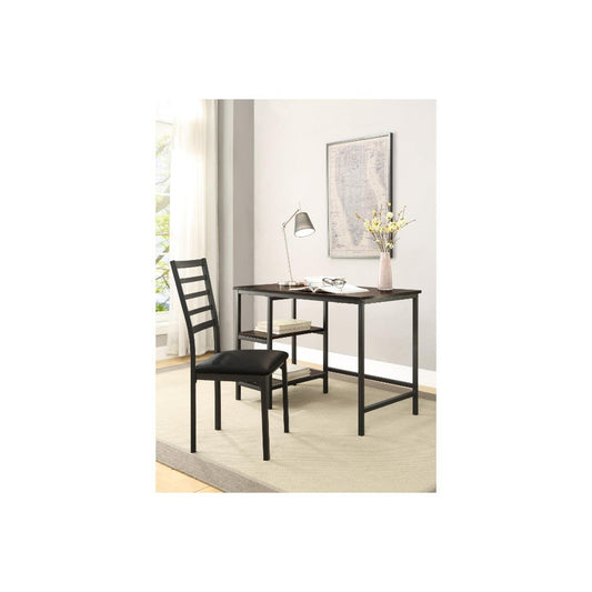 Benzara BM180025 Black Metal And PU Study Computer Set With Writing Desk and PU Chair