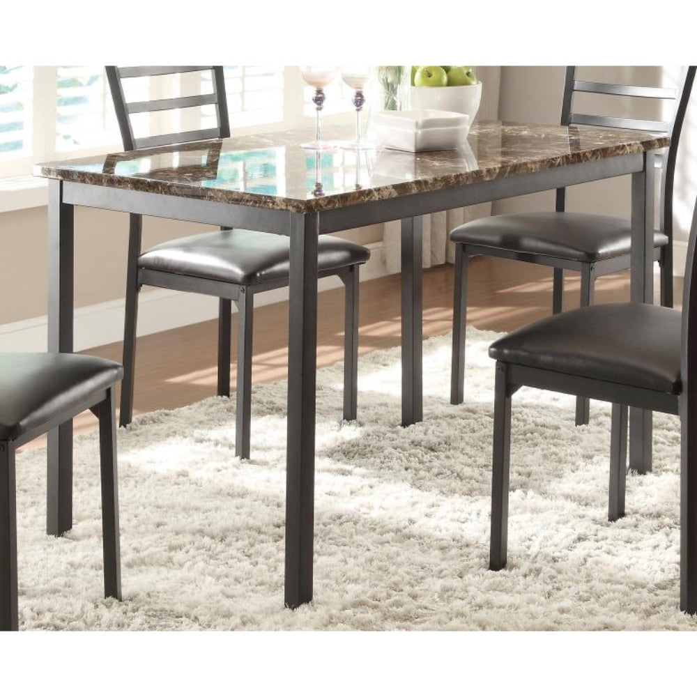 Benzara BM180192 Metal Dining Table With Brown Faux Marble Top, Black