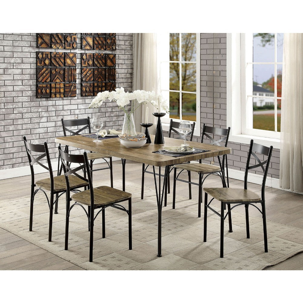 Benzara BM181276 7 Piece Wooden Dining Table Set In Gray and Weathered Brown