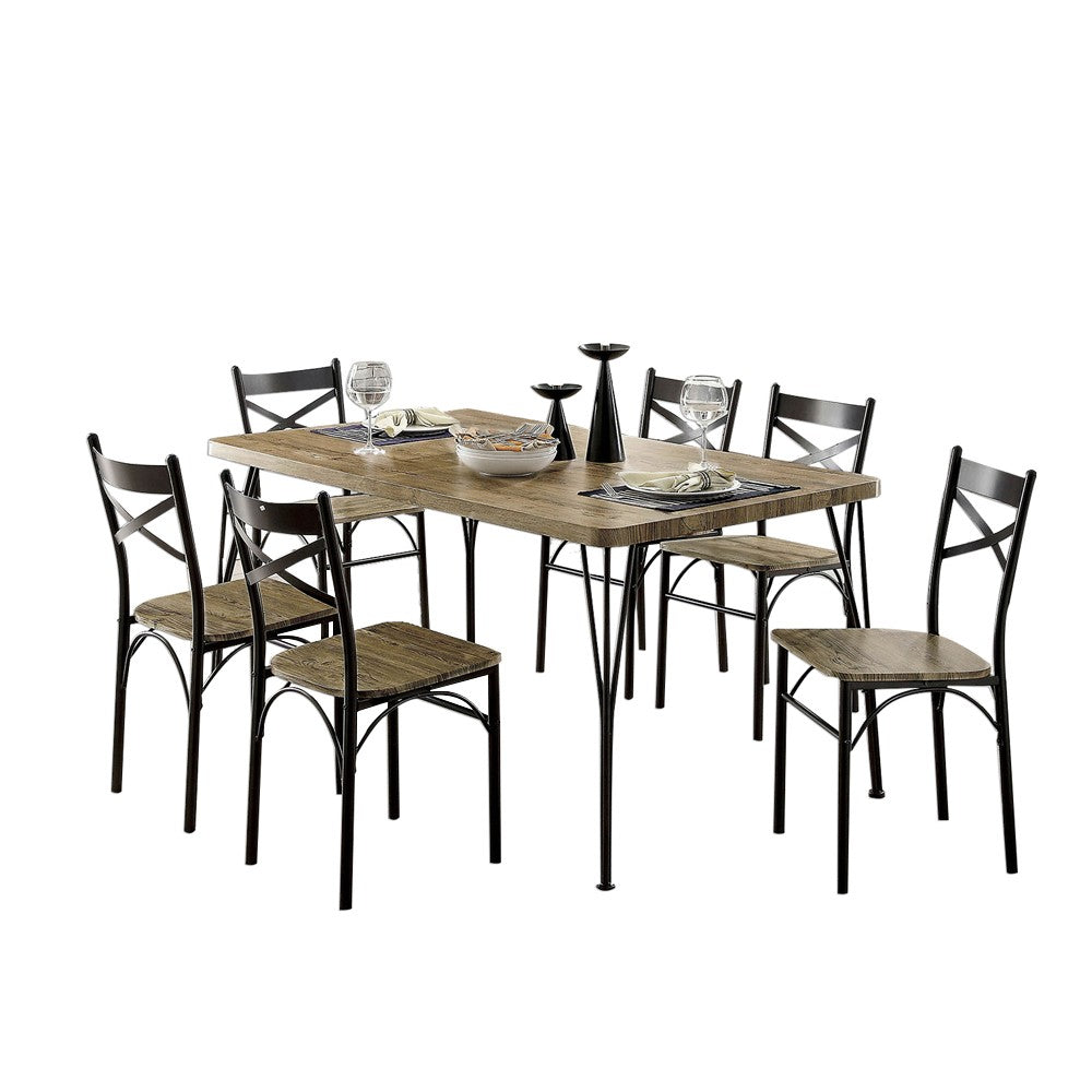 Benzara BM181276 7 Piece Wooden Dining Table Set In Gray and Weathered Brown