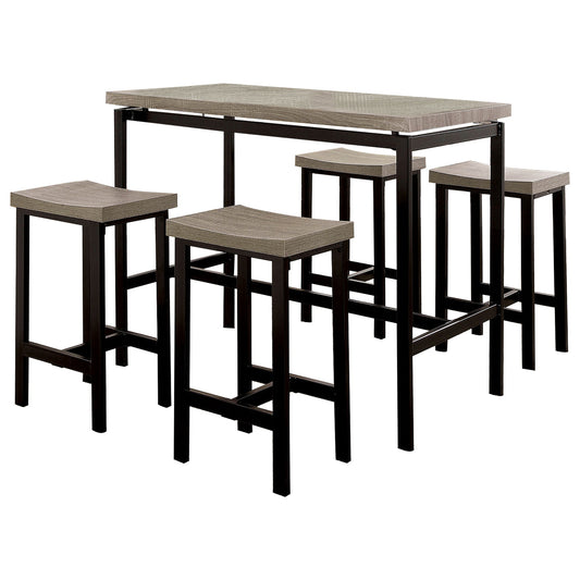 Benzara BM181289 5 Piece Wooden Counter Height Table Set In Natural Brown And Black