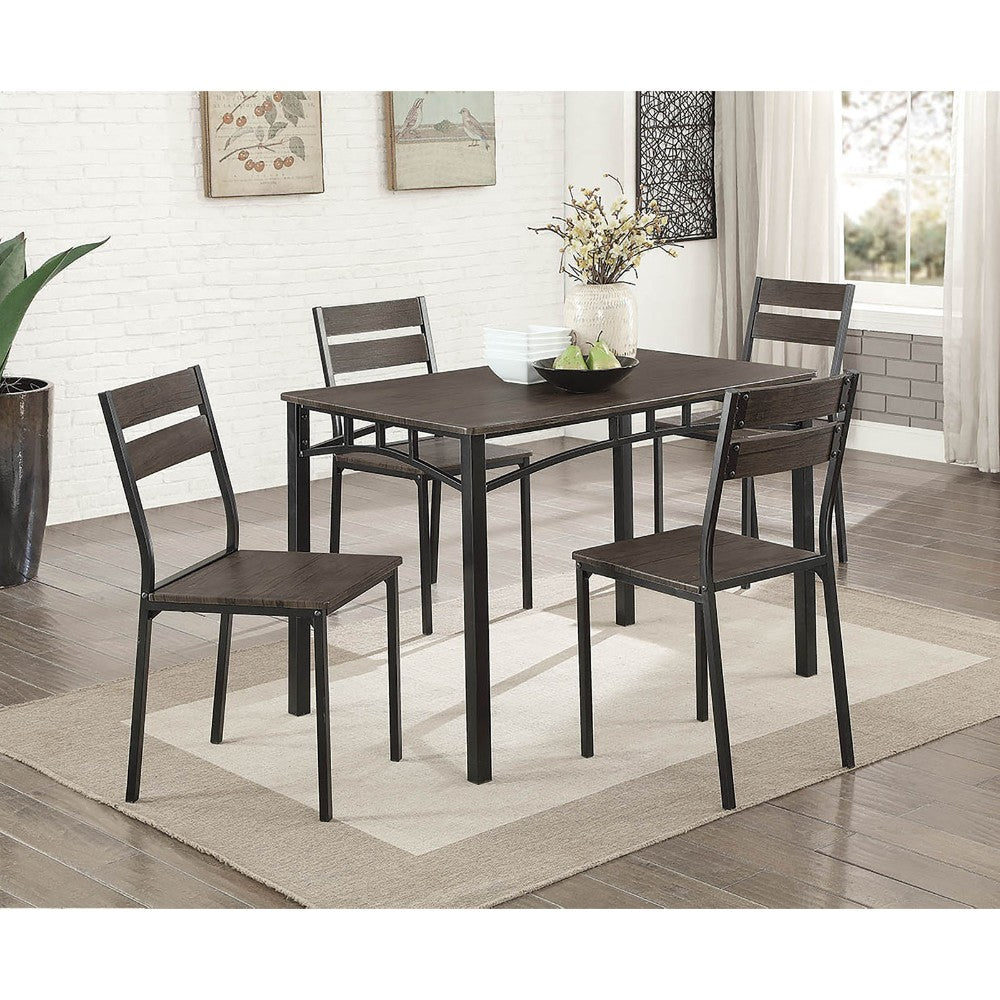 Benzara BM181302 5 Piece Metal And Wood Dining Table Set In Antique Brown