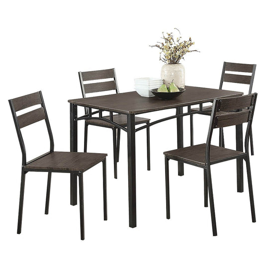 Benzara BM181302 5 Piece Metal And Wood Dining Table Set In Antique Brown