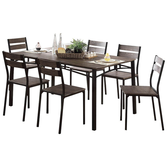 Benzara BM181303 7 Piece Metal And Wood Dining Table Set In Antique Brown