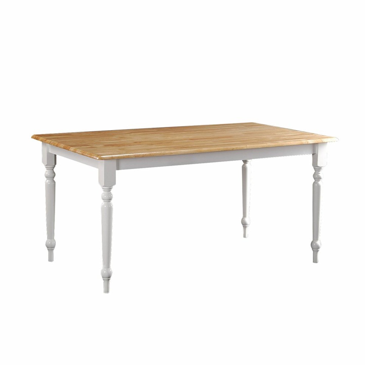 Benzara BM183400 Grained Rectangular Wooden Dining Table With Turned legs, Brown and White