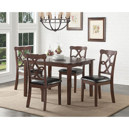 Benzara BM186886 Transitional Style Leatherette and Wood Dining Set, Brown and Black, Pack of 5