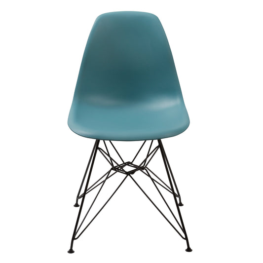 Benzara BM187591 Deep Back Plastic Chair With Metal Eiffel Style Legs, Ocean Blue and Black