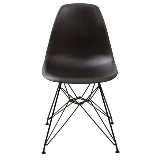 Benzara BM187594 Deep Back Plastic Chair With Metal Eiffel Style Legs, Black