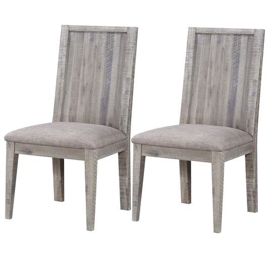 Benzara BM187610 Wooden Chair With Fabric Upholstered Seat, Set of 2, Gray