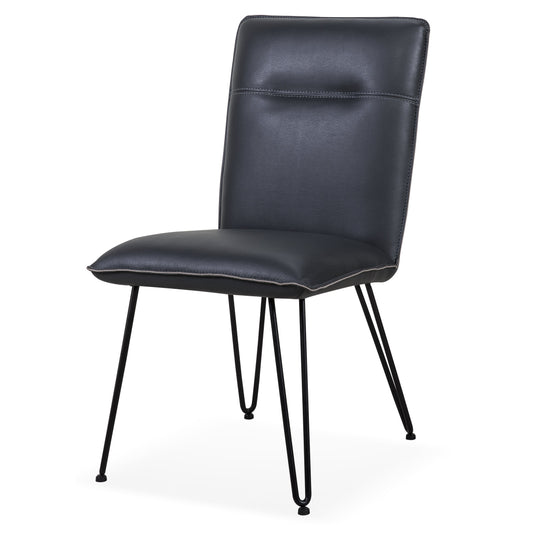 Benzara BM187617 Leather Upholstered Metal Chair With Hairpin Style Legs Set of 2, Black