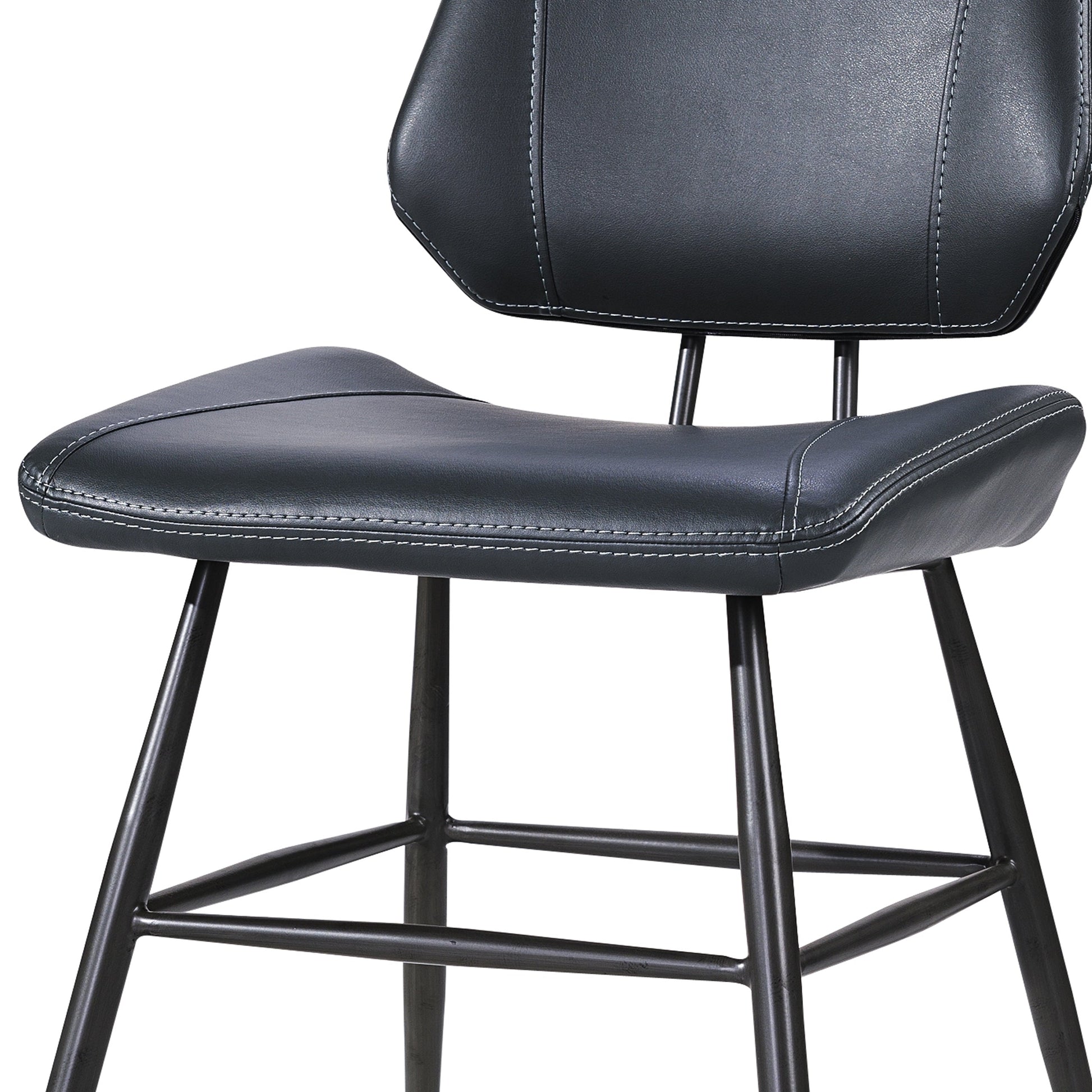 Benzara BM187619 Leather Upholstered Metal Chair With Stitch Details, Set of 2, Black