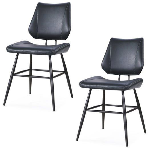 Benzara BM187619 Leather Upholstered Metal Chair With Stitch Details, Set of 2, Black