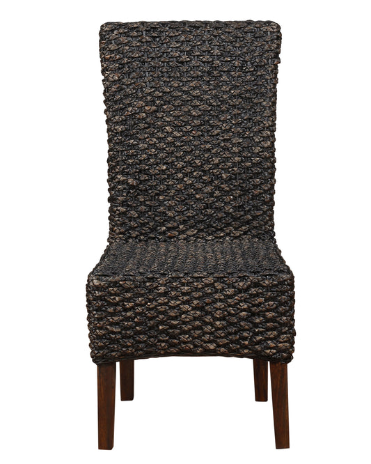 Benzara BM187620 Brown Wicker Woven Wooden Chair With high Back, Set of 2