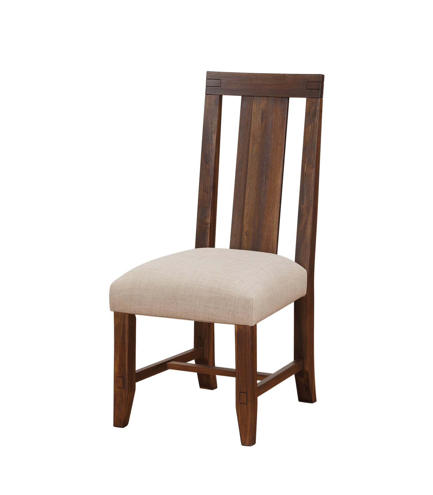 Benzara BM187621 Brick Brown and Beige Fabric Upholstered Wooden Chair With Exposed Joints, Set of 2