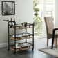 Benzara BM188330 Black and Brown Rustic Three Tier Wood and Metal Serving Cart