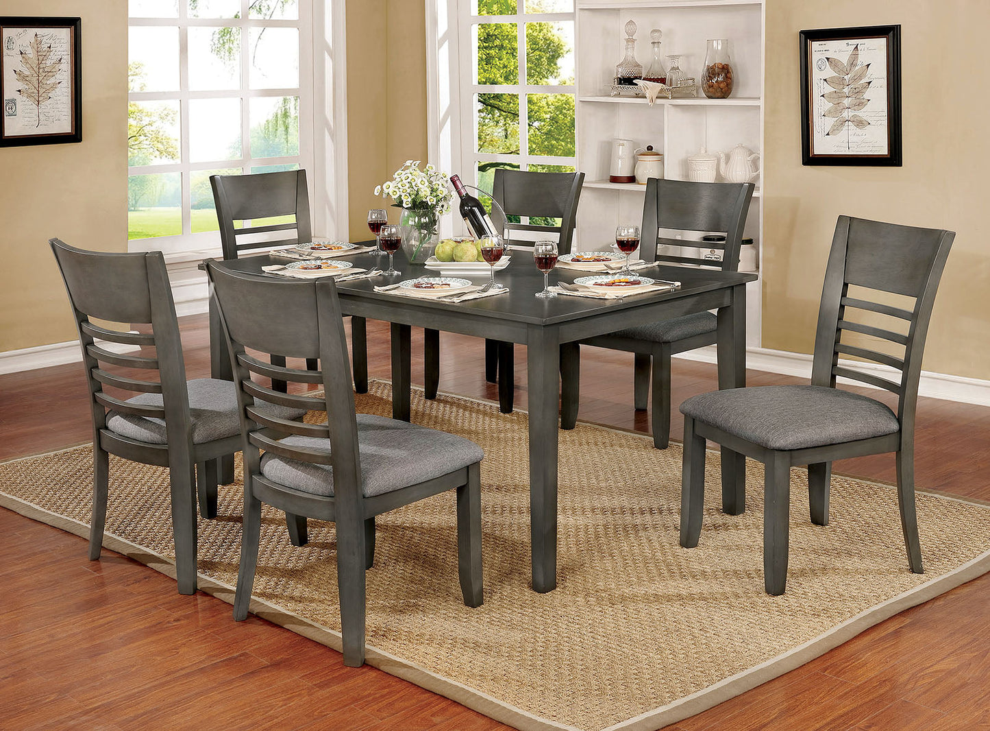 Benzara BM188398 Transitional Style Solid Wood Rectangular Dining Table With Tapered Legs , Gray