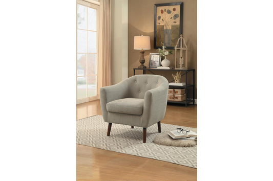 Benzara BM190165 Beige Contemporary Button Tufted Polyester Upholstered Wooden Accent Chair With Curved Back