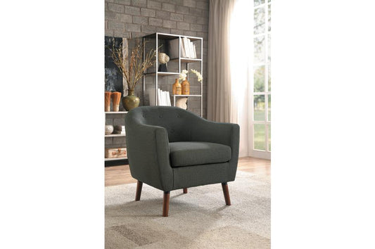 Benzara BM190167 Gray Polyester Upholstered Wooden Accent Chair With Curved Back and Splayed Legs